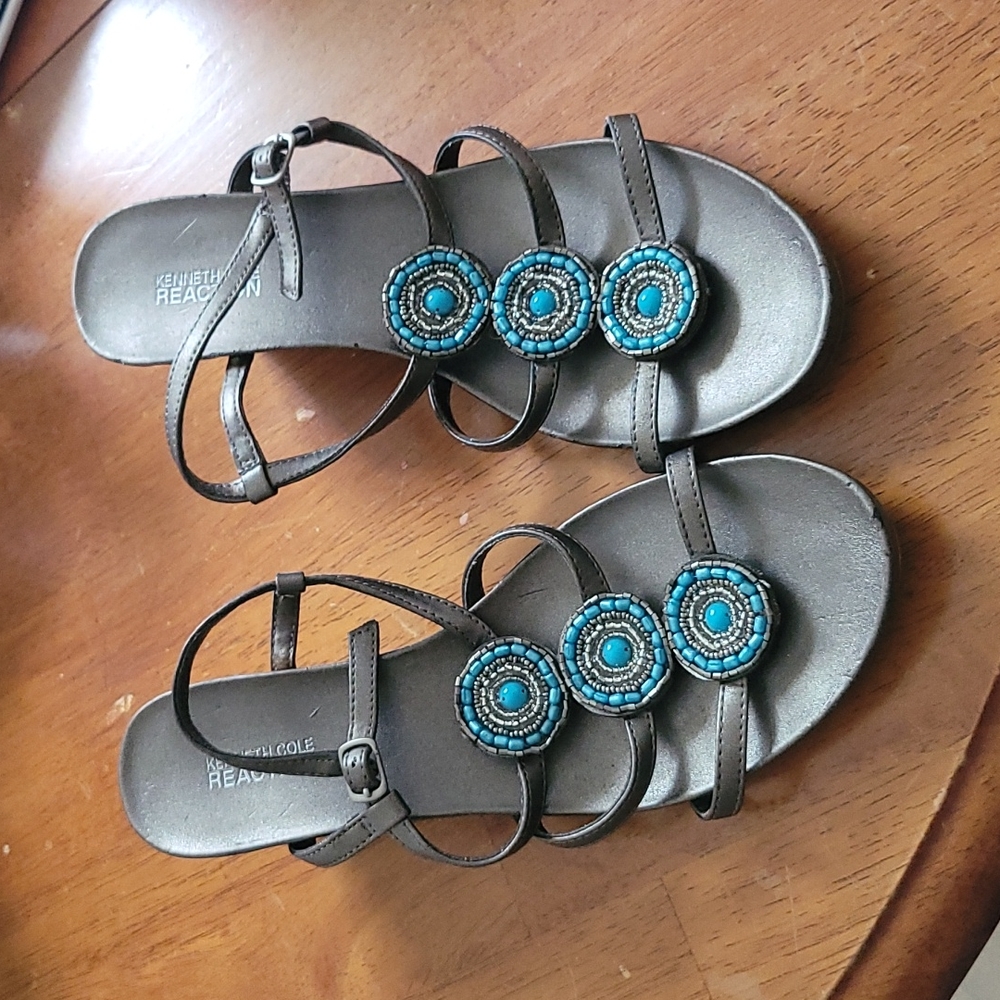Kenneth Cole Reaction Turquoise Beaded Strappy Sandals
